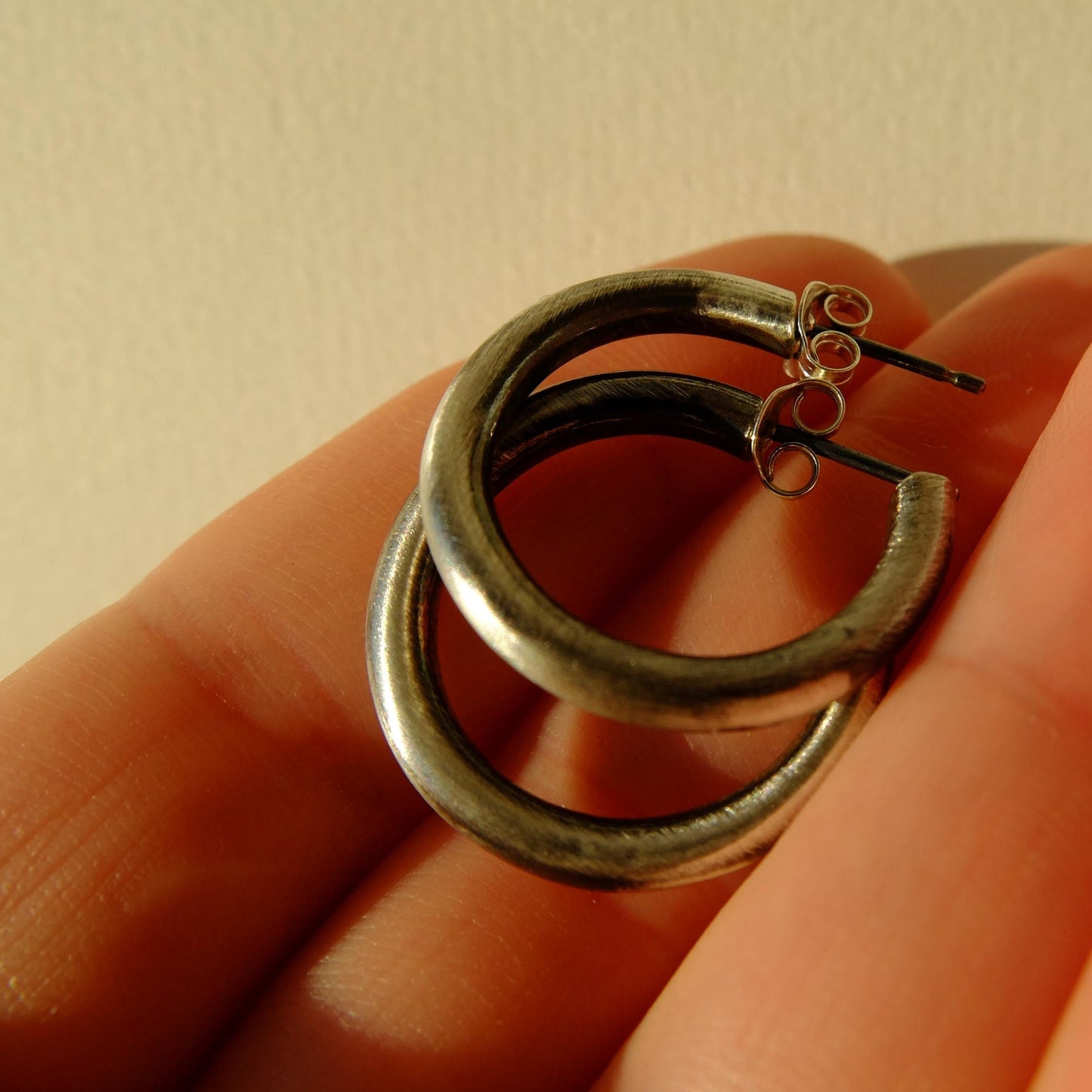 Patina Sterling Silver Crescent Hoop