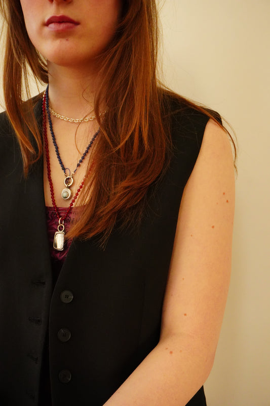 Esther Carnelian Bead Strand with Sterling Silver Pendant