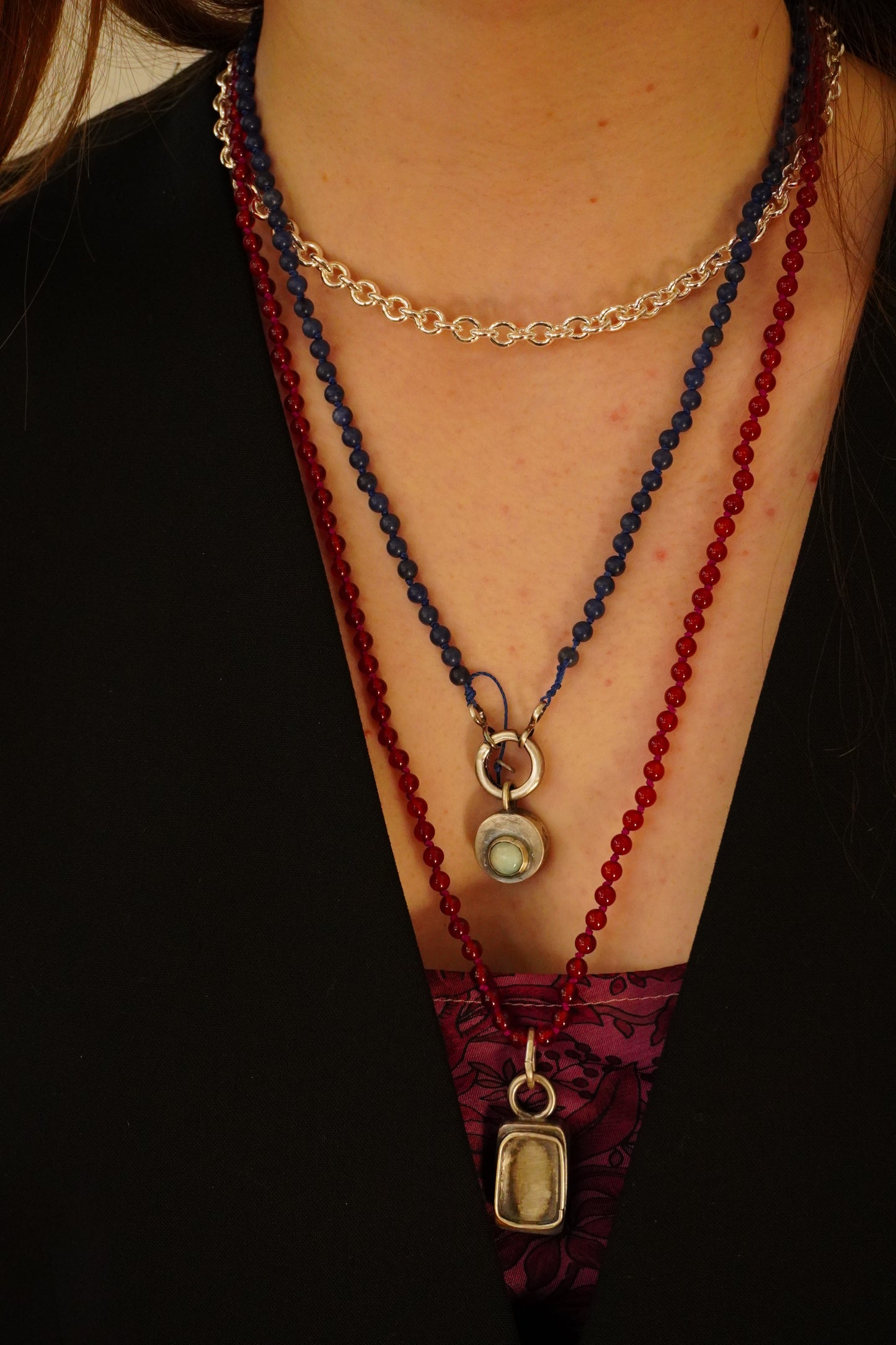 Colette Bead Strand Sodalite Necklace with Larimar pendant