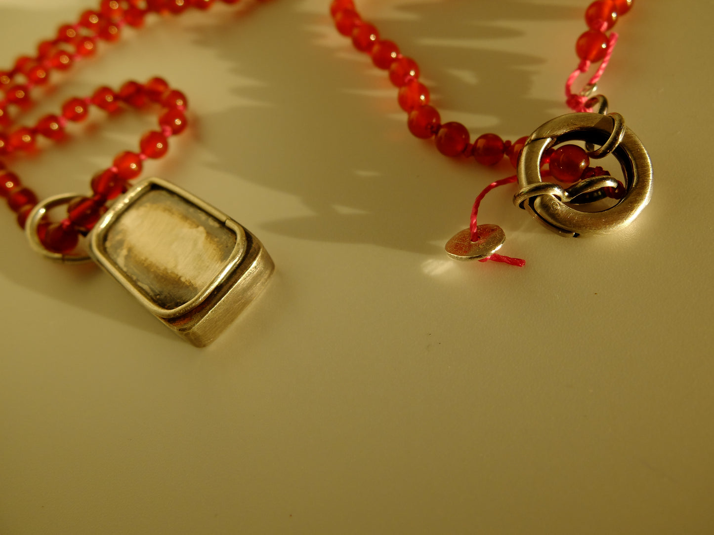 Esther Carnelian Bead Strand with Sterling Silver Pendant