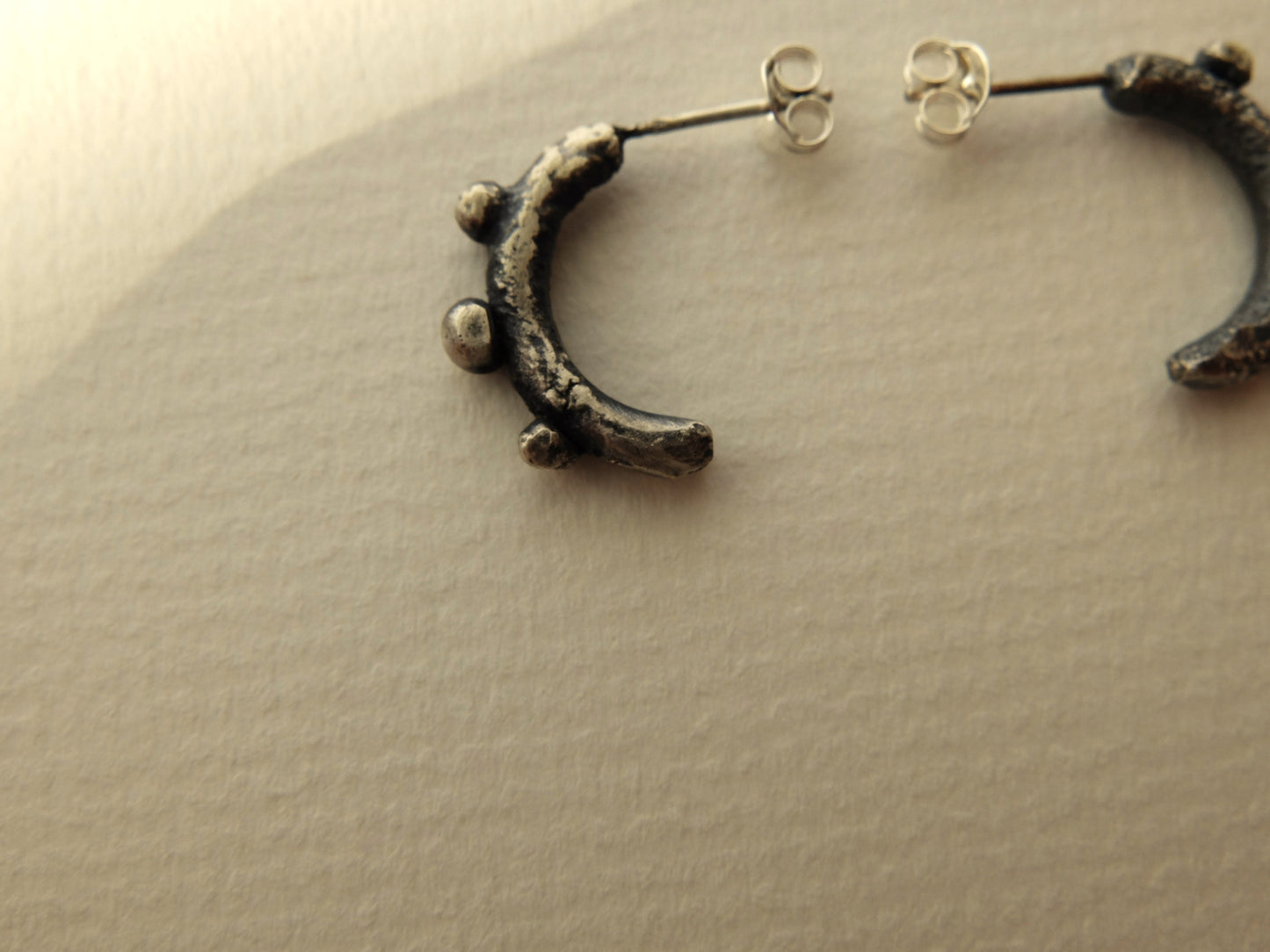 Handmade Helga Oxidised Semi-Hoop textured in Sterling Silver