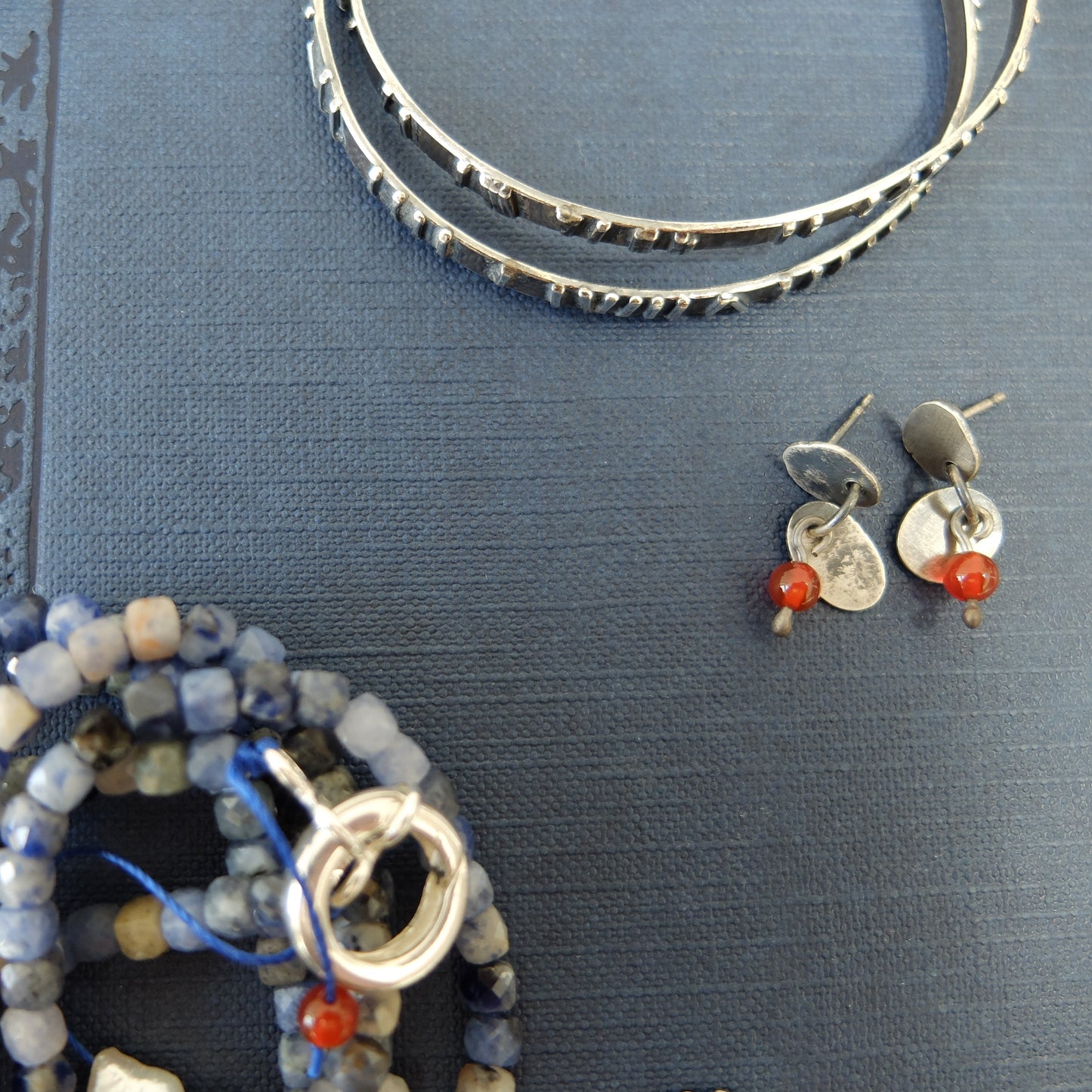 Freya oxidised Sterling Silver Studs with Carnelian Stones