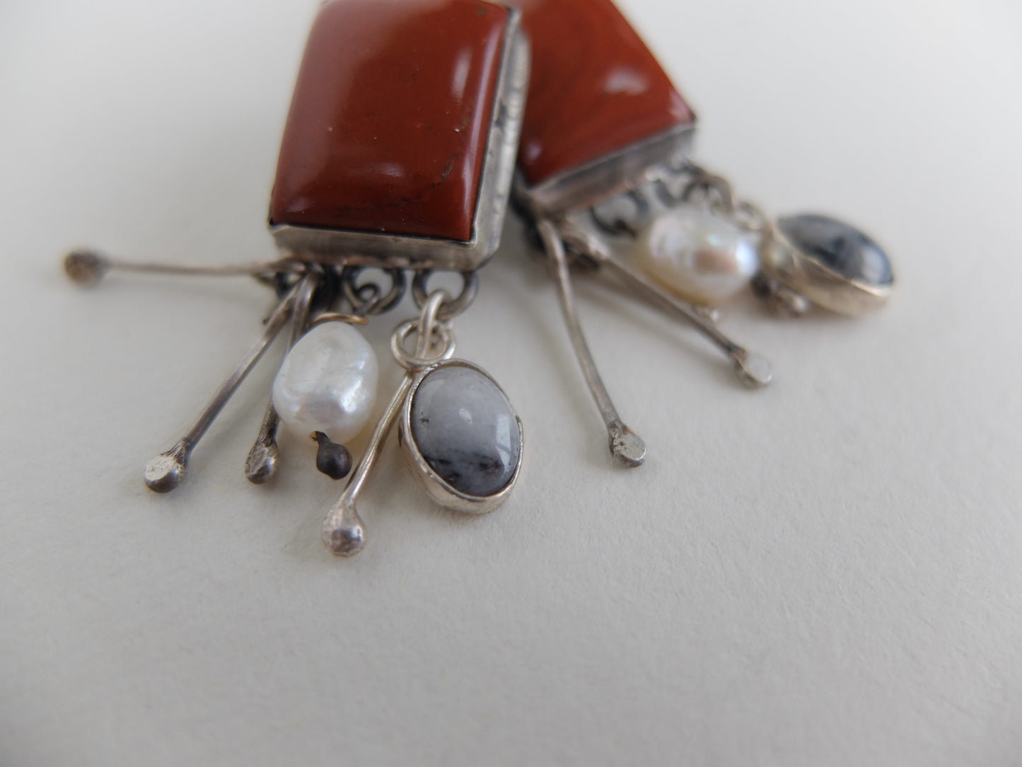Edna Red Jasper Drop Earrings In Sterling SIlver
