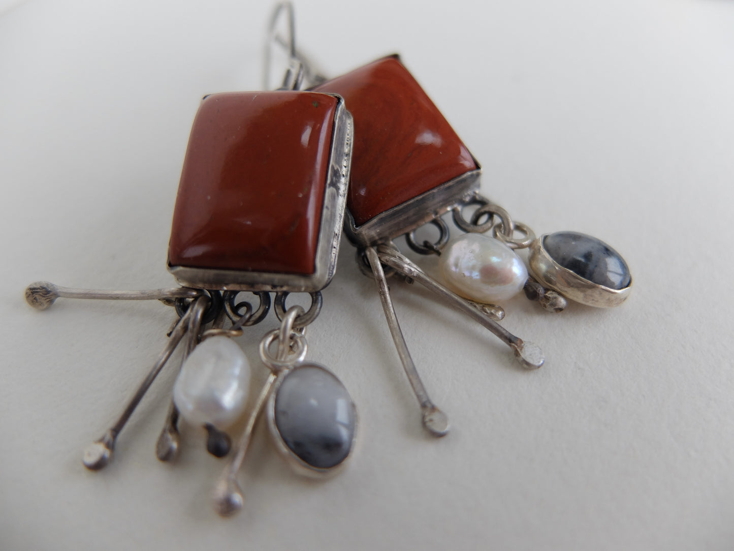 Edna Red Jasper Drop Earrings In Sterling SIlver