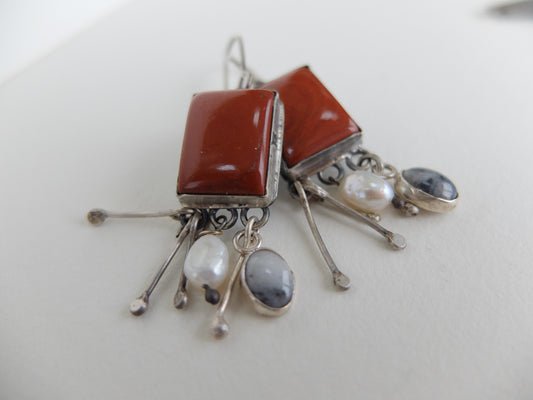Edna Red Jasper Drop Earrings In Sterling SIlver