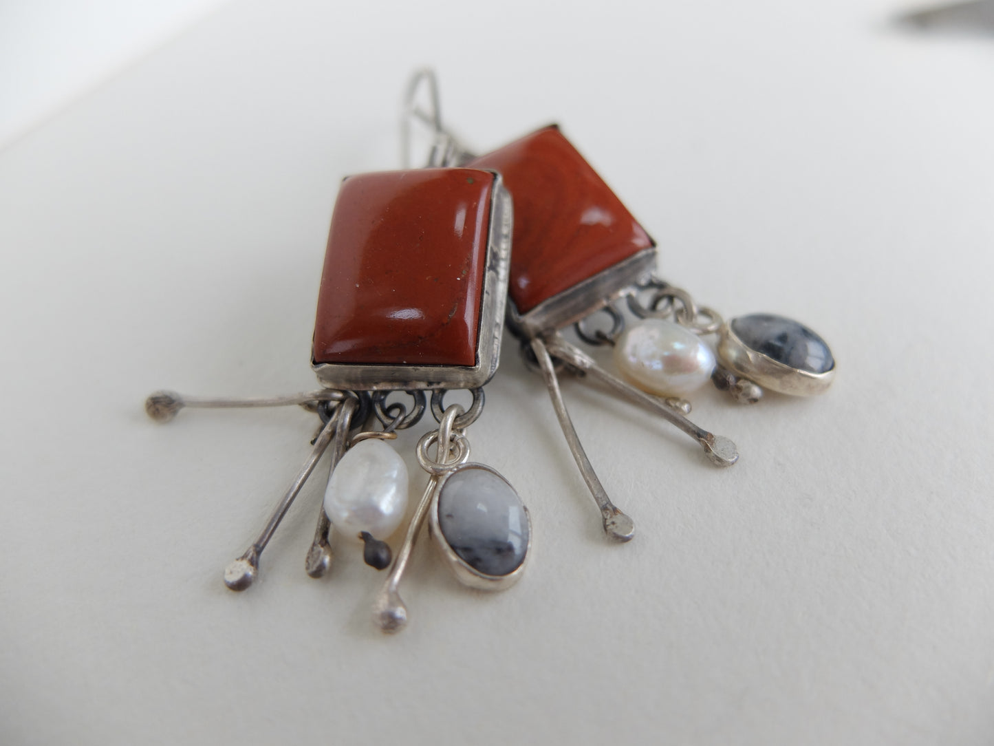 Edna Red Jasper Drop Earrings In Sterling SIlver