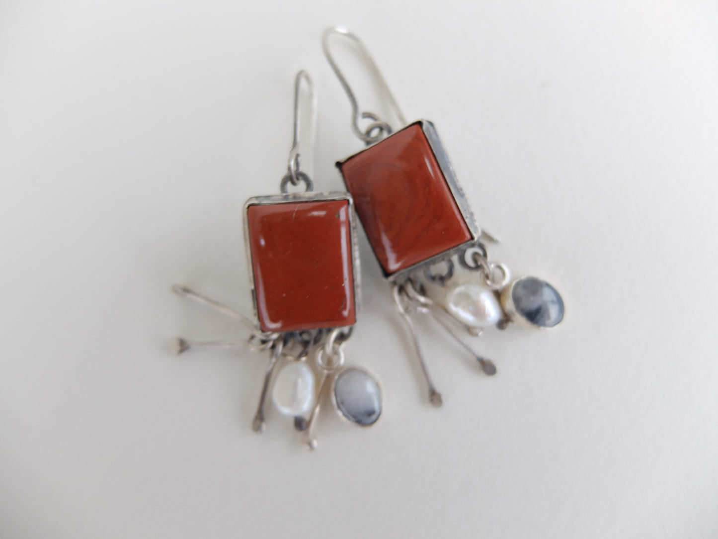 Edna Red Jasper Drop Earrings In Sterling SIlver
