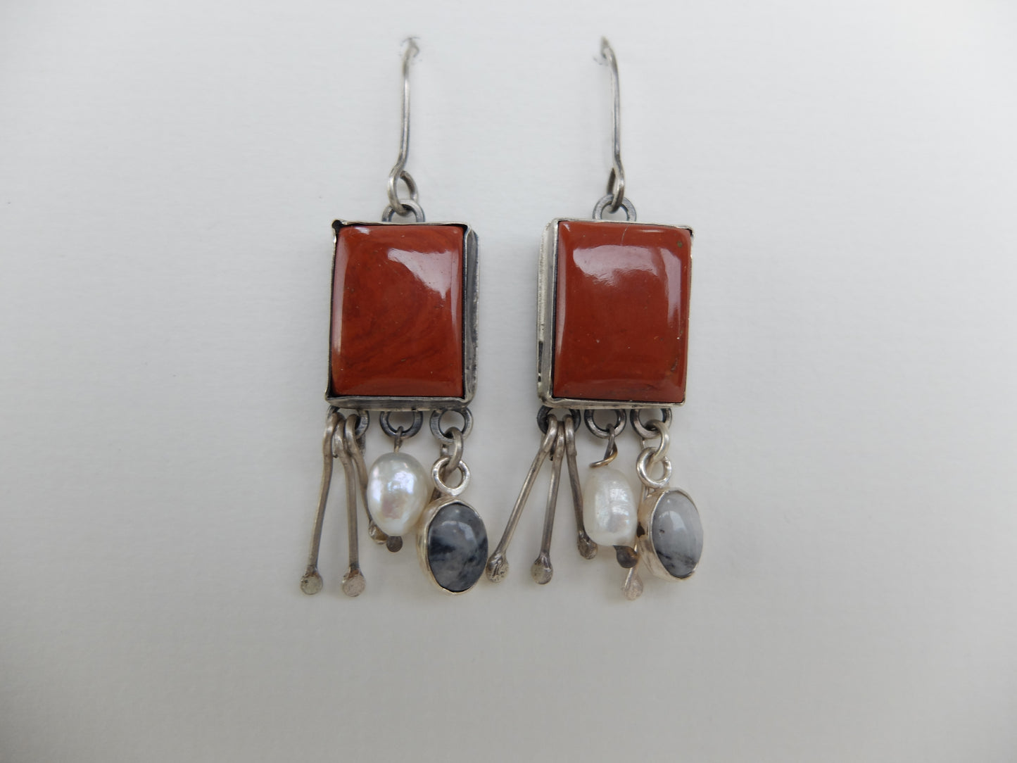 Edna Red Jasper Drop Earrings In Sterling SIlver