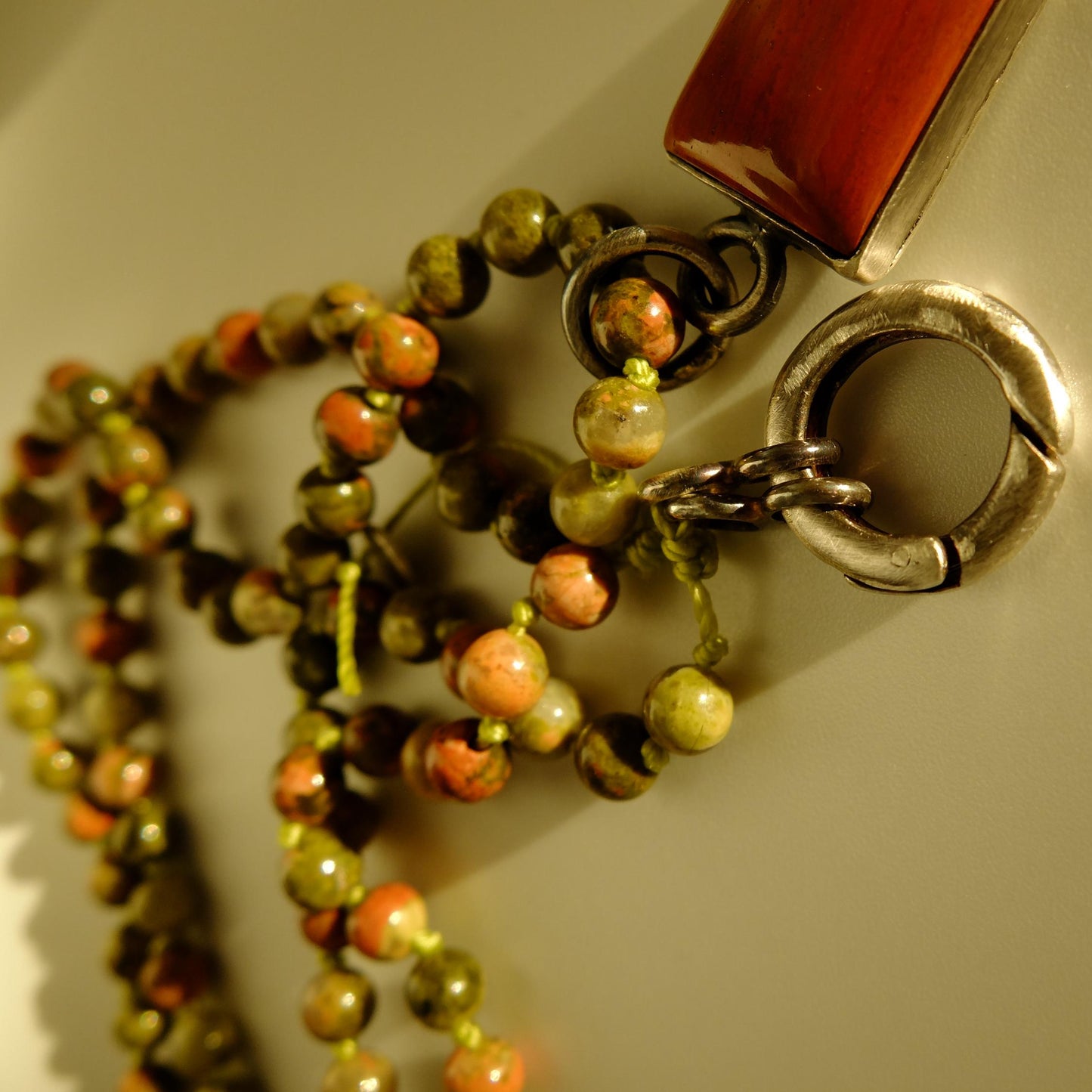 Camile Red Jasper Silver Pendant with Unakite bead strand