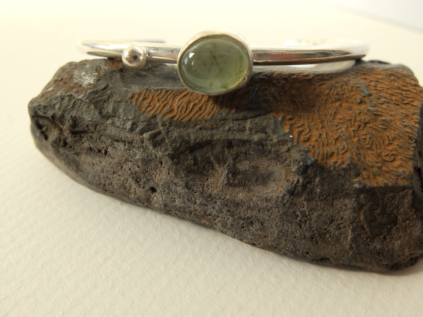 Luna Prehnite Cuff Bracelet in Sterling Silver