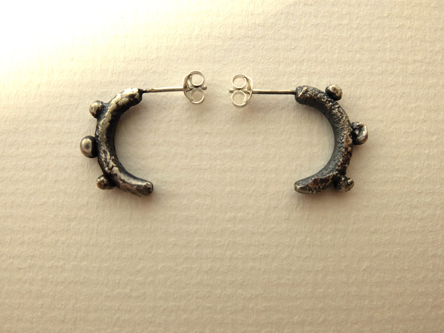 Handmade Helga Oxidised Semi-Hoop textured in Sterling Silver