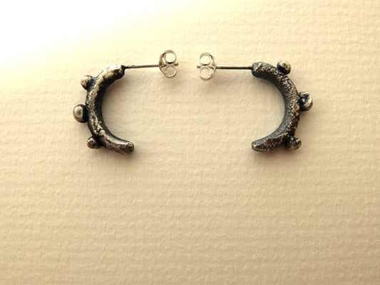 Handmade Helga Oxidised Semi-Hoop textured in Sterling Silver